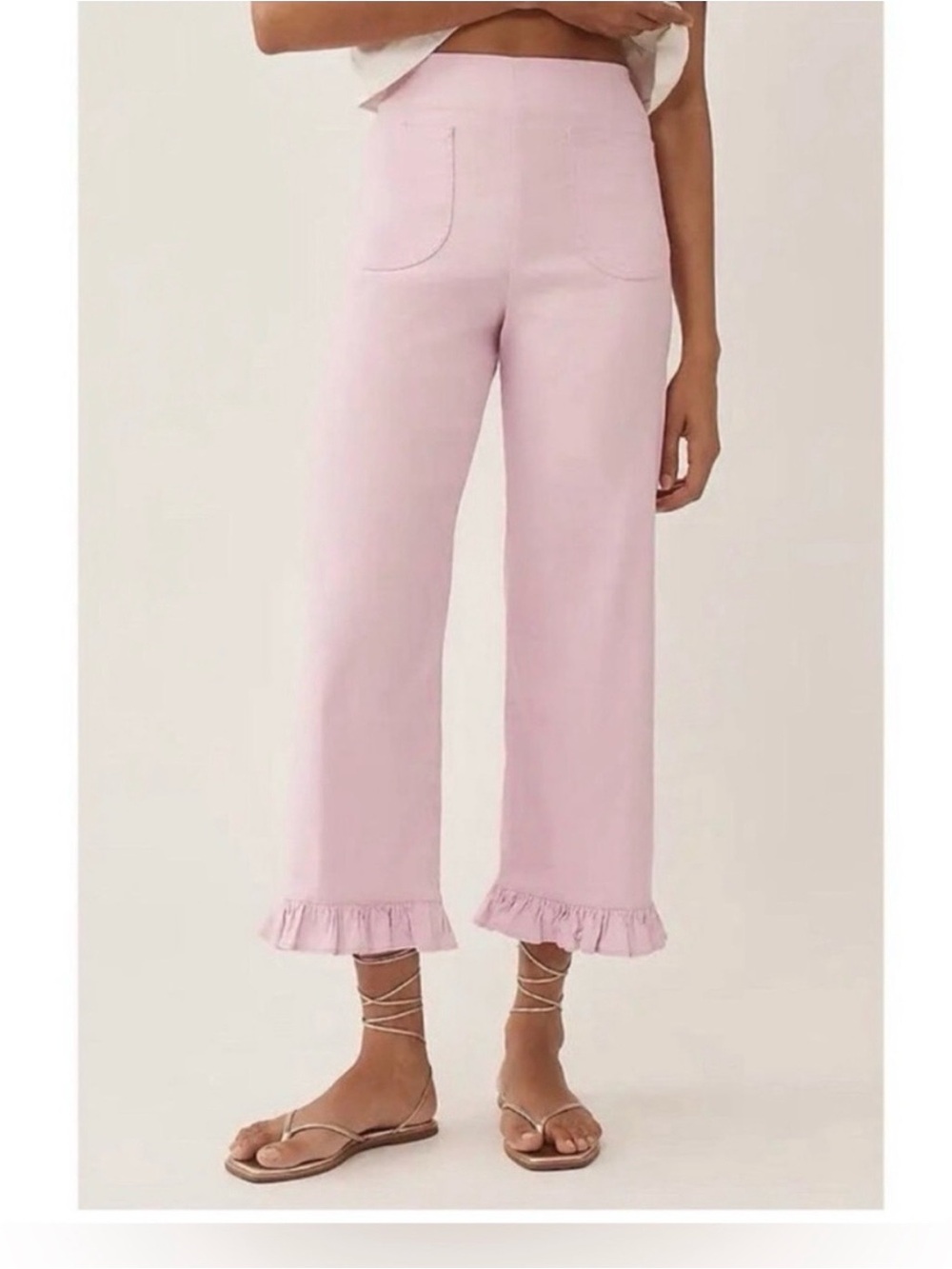 The Colette Magic Fabric Ruffle-Hem
Crop Wide-Leg Trousers by Maeve
